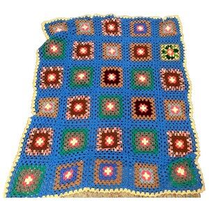 Hand Crocheted Granny Square Blanket Afghan Throw 49 X 59 30 Squares CottageCore